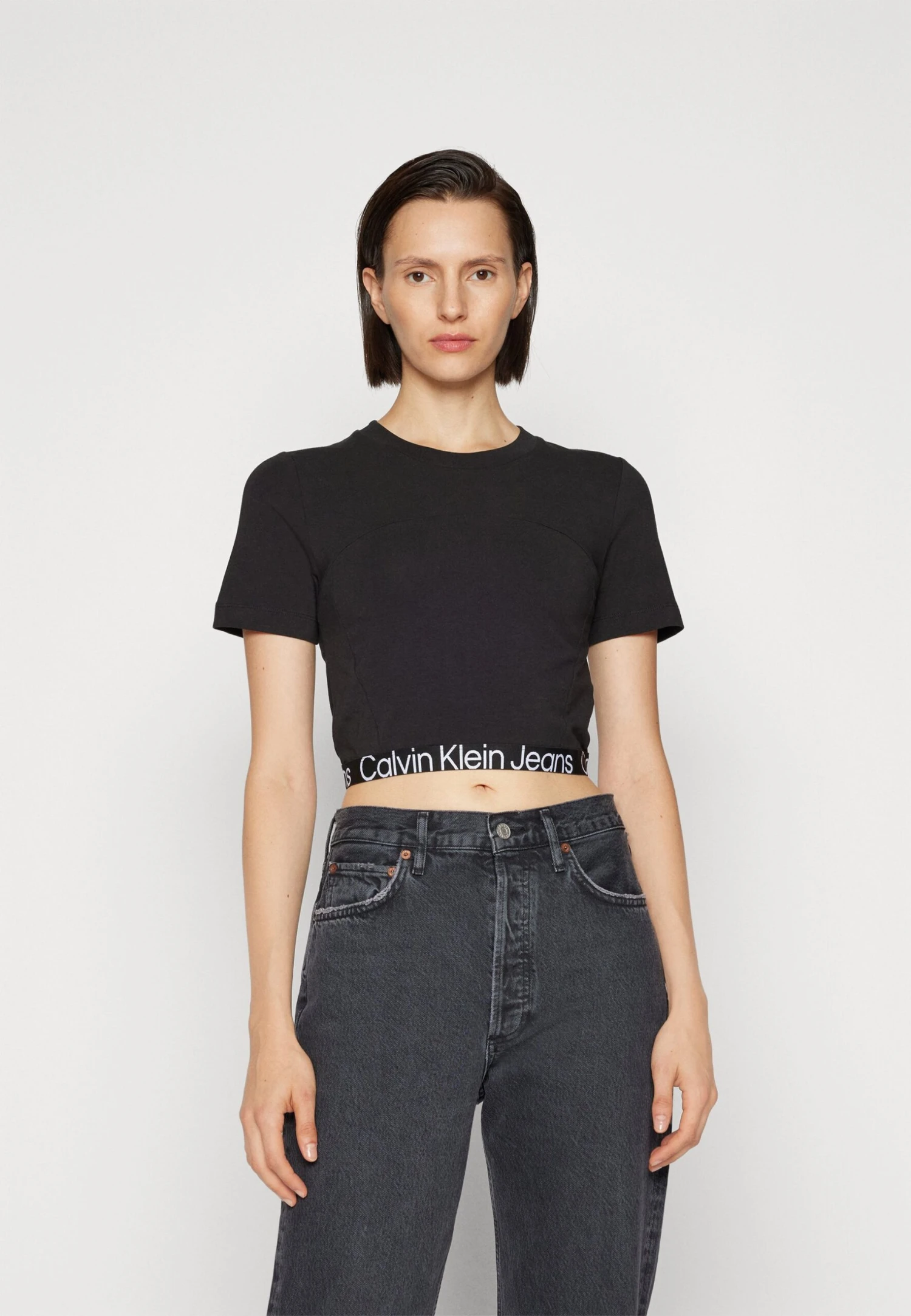 Calvin Klein Jeans Waist Logo Elastic Short Sleeve - T-Shirt Print - Black - Afbeelding 3