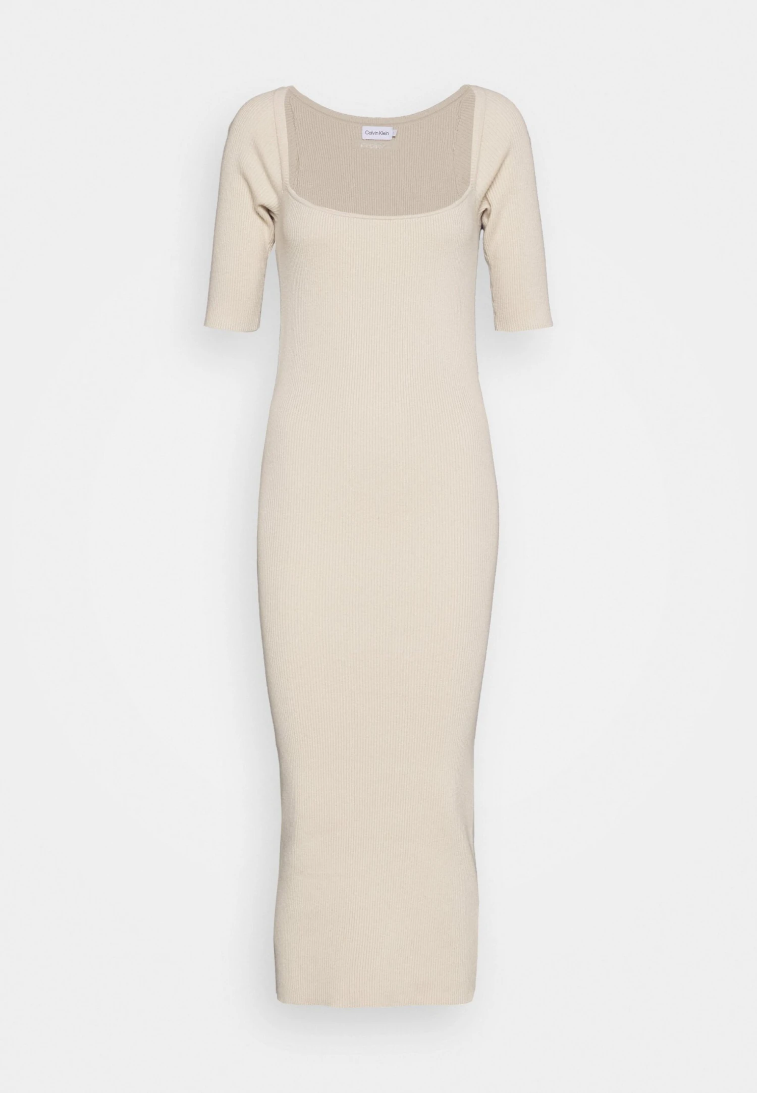 Calvin Klein Square Neck Midi Dress - Gebreide Jurk - White Clay - Afbeelding 5