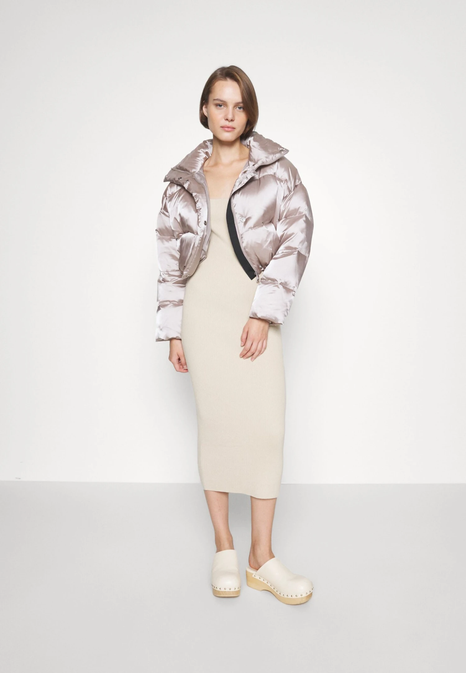 Calvin Klein Square Neck Midi Dress - Gebreide Jurk - White Clay - Afbeelding 2