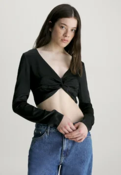 Calvin Klein Jeans Cropped Knotted- Blouse - Ck Black