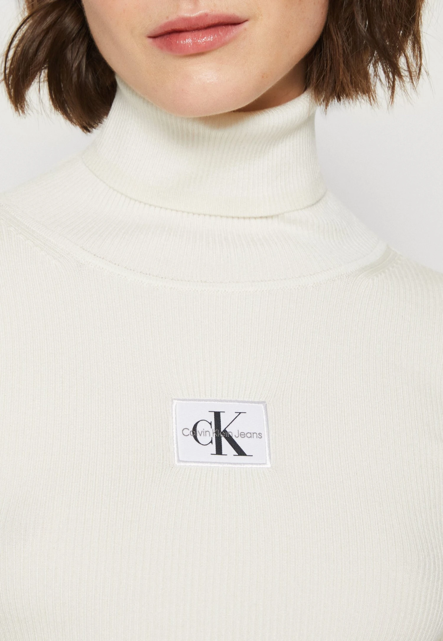 Calvin Klein Jeans Badge Roll Neck Sweater - Trui - Ivory - Afbeelding 6