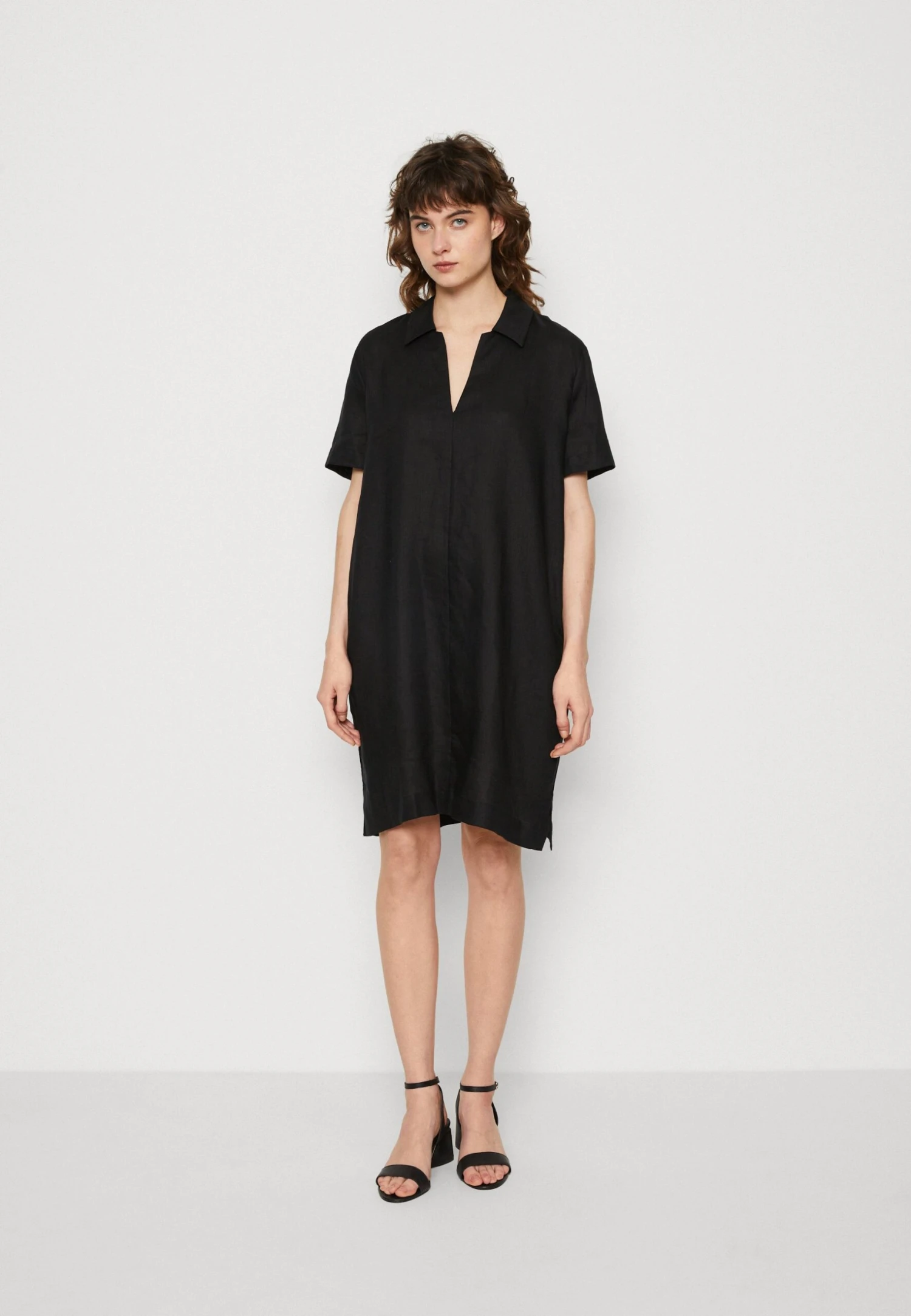Calvin Klein Linen ShortsleeveMini Dress - Jurk - Ck Black