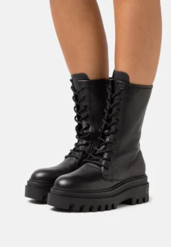 Calvin Klein Jeans Flatform Mid Laceup Boot - Veterlaarzen - Black