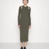 Calvin Klein Iconic Knitted Cut-Out Midi Dress - Gebreide Jurk - Willow Green