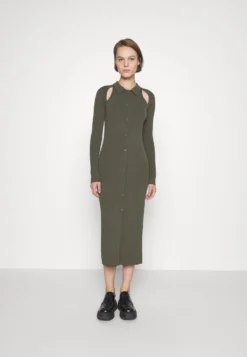 Calvin Klein Iconic Knitted Cut-Out Midi Dress - Gebreide Jurk - Willow Green