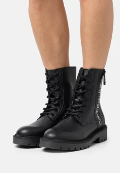 Calvin Klein Jeans Combat Laceup Boot Zip - Veterboots - Black/Reflective Silver