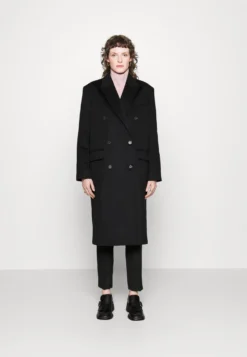 Calvin Klein Melton Double Breasted Coat - Mantel - Black