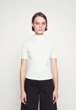 Calvin Klein Jeans High Neck Short Sleeve - T-Shirt Basic - Ivory