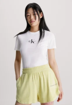 Calvin Klein Jeans Monologo Slim Fit Tee - T-Shirt Print - Bright White