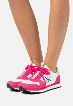 Calvin Klein Jeans Runner Sock Laceup- Sneakers Laag - White/Raspberry Sorbet