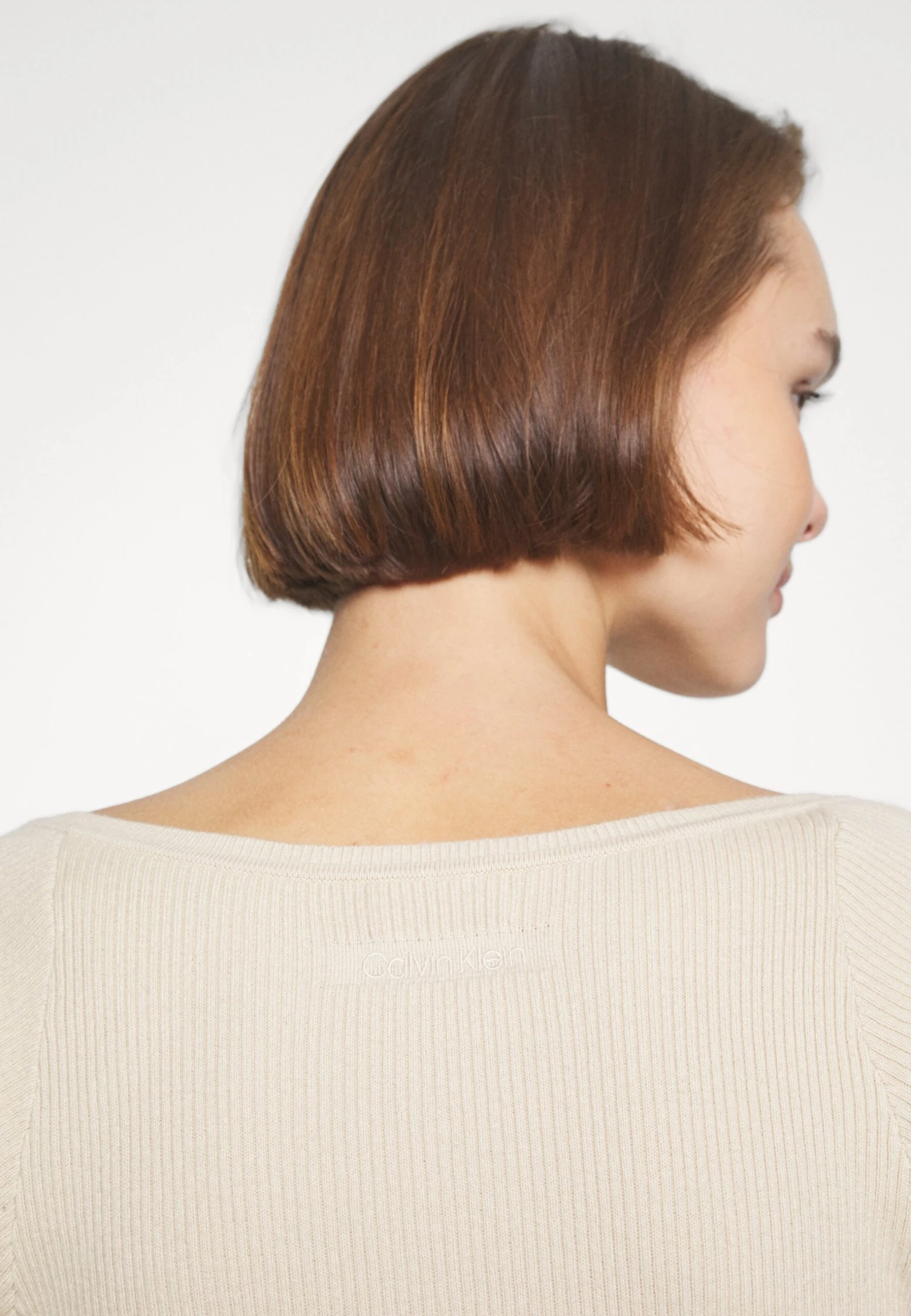 Calvin Klein Square Neck Midi Dress - Gebreide Jurk - White Clay - Afbeelding 6