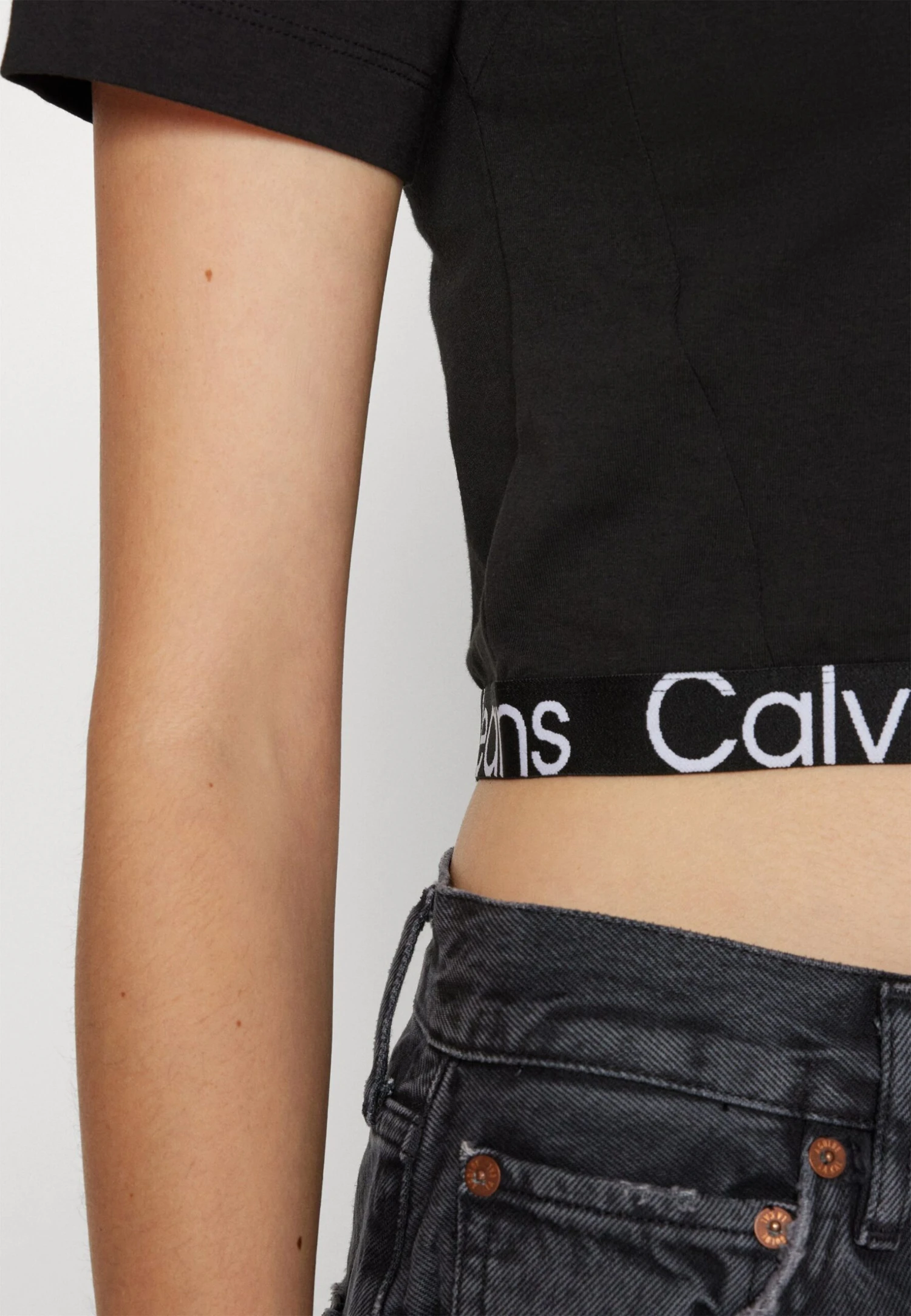 Calvin Klein Jeans Waist Logo Elastic Short Sleeve - T-Shirt Print - Black - Afbeelding 8