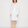 Calvin Klein Linen Collarless Midi Dress - Blousejurk - Bright White