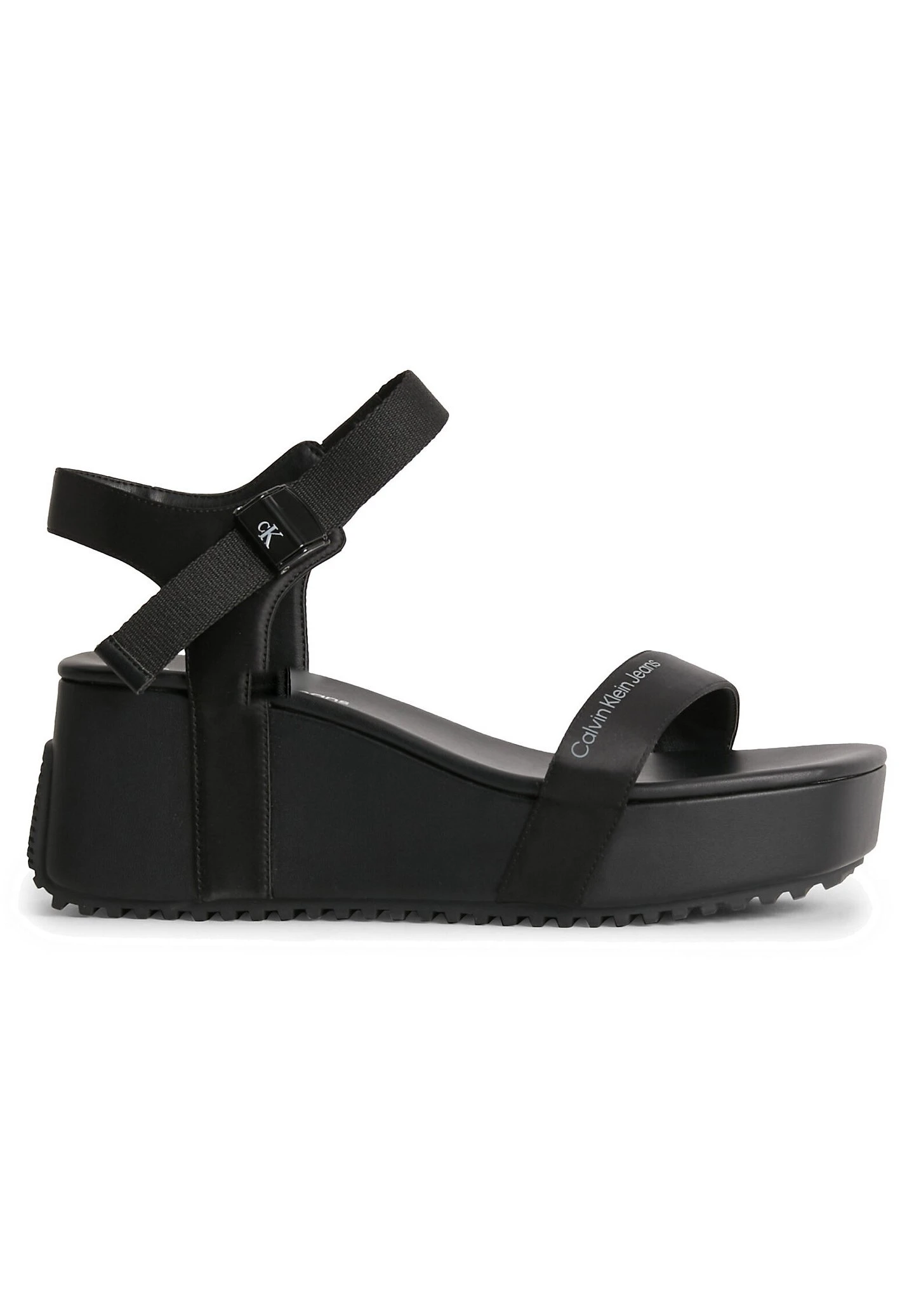 Calvin Klein Jeans Wedge Block Sandal Satin/Hw - Sandalen Met Sleehak - Black/Overcast Grey