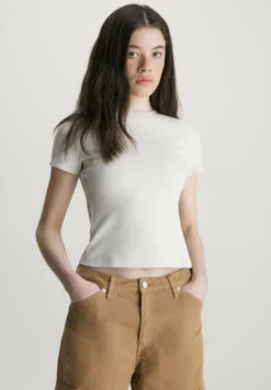 Calvin Klein Jeans Milano Logo Tape - T-Shirt Print - Eggshell