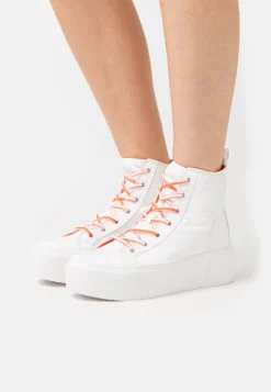 Calvin Klein Jeans Flatform Cupsole Mid Softny - Sneakers Hoog - White/Firecracker