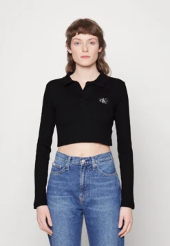 Calvin Klein Jeans Badge Collar Long Sleeves - Longsleeve - Black