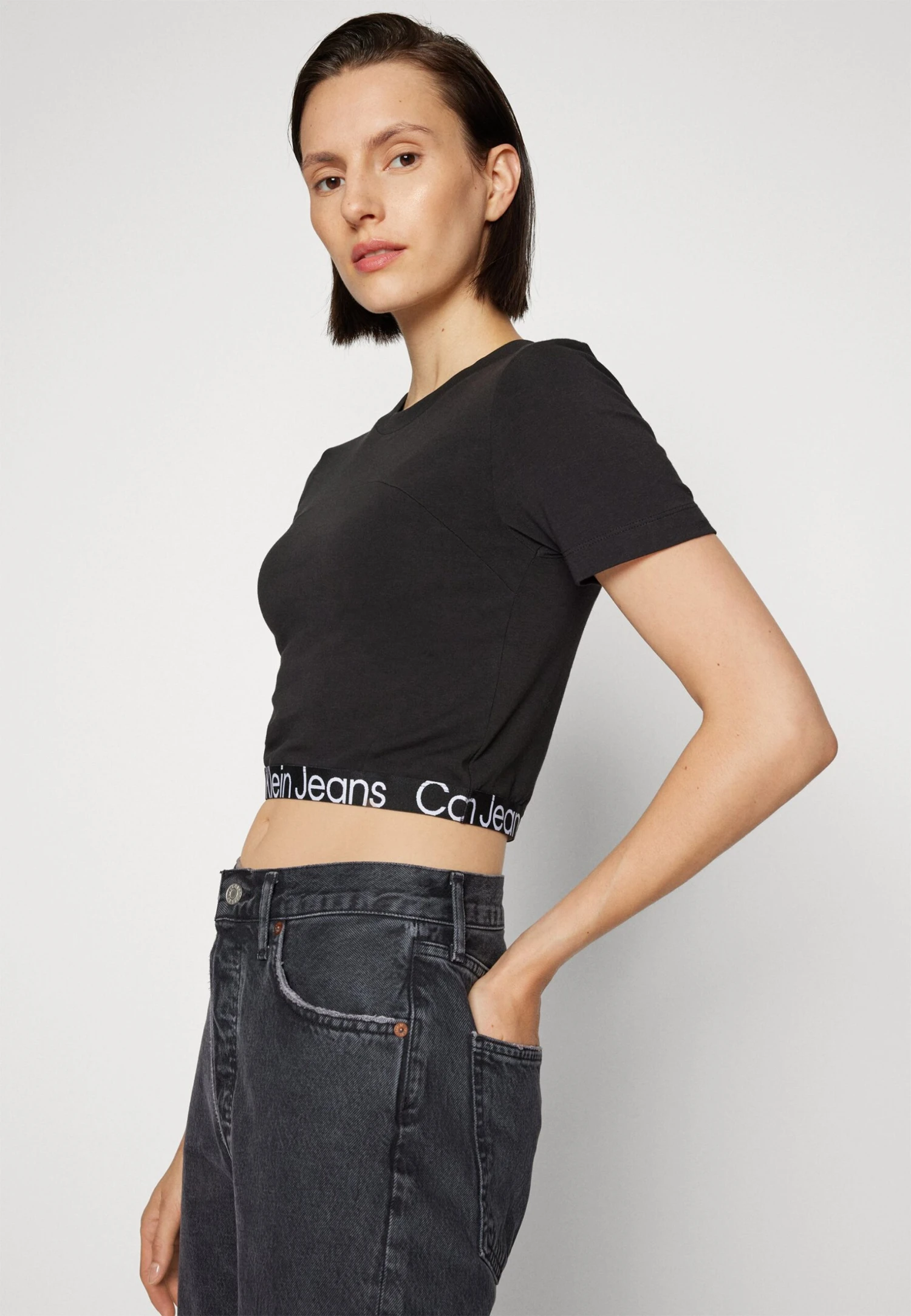 Calvin Klein Jeans Waist Logo Elastic Short Sleeve - T-Shirt Print - Black - Afbeelding 6
