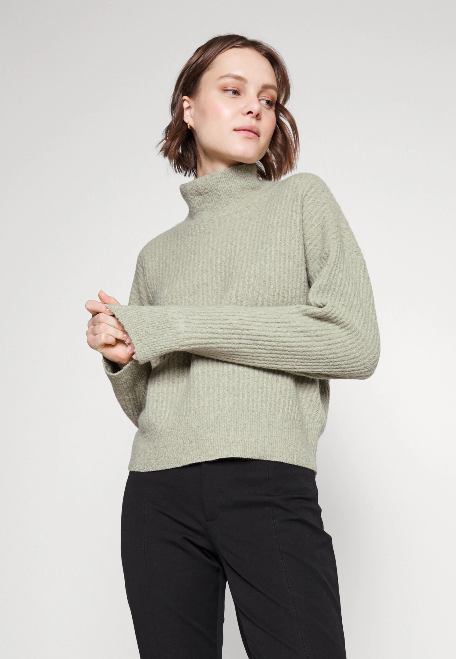 Calvin Klein Textured Slub High Neck Sweater - Trui - Moss Gray - Afbeelding 4