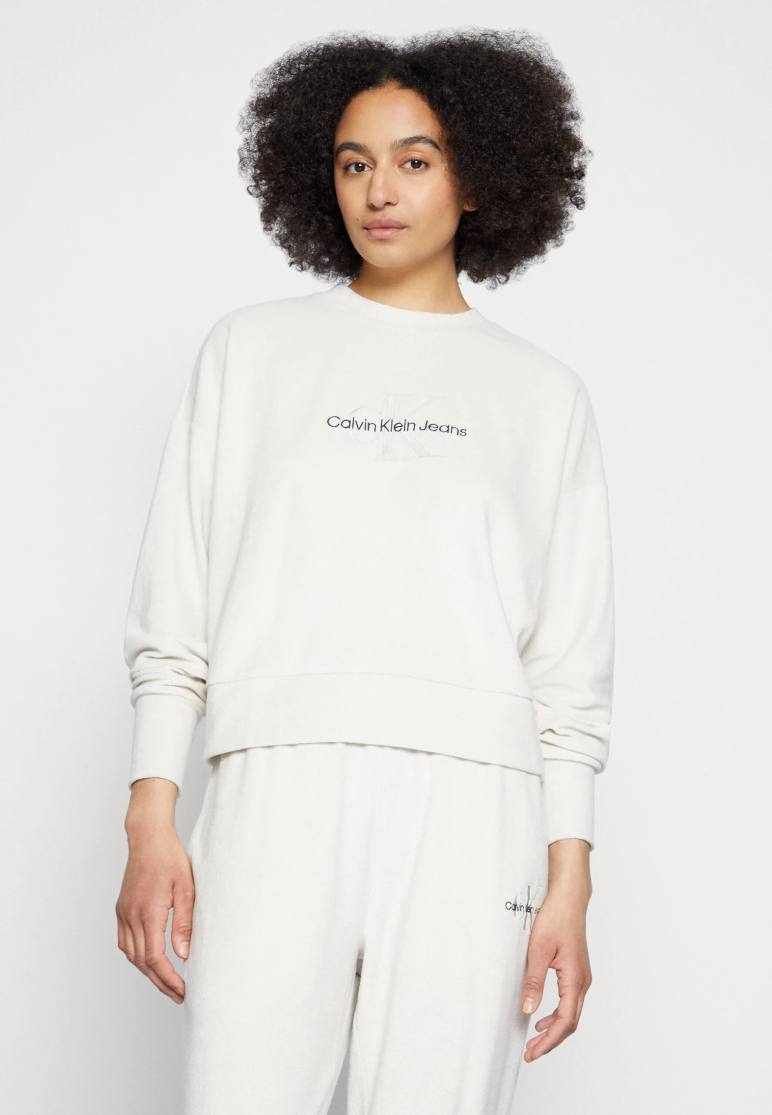 Calvin Klein Jeans Monogram Towelling- Sweater - Eggshell - Afbeelding 4