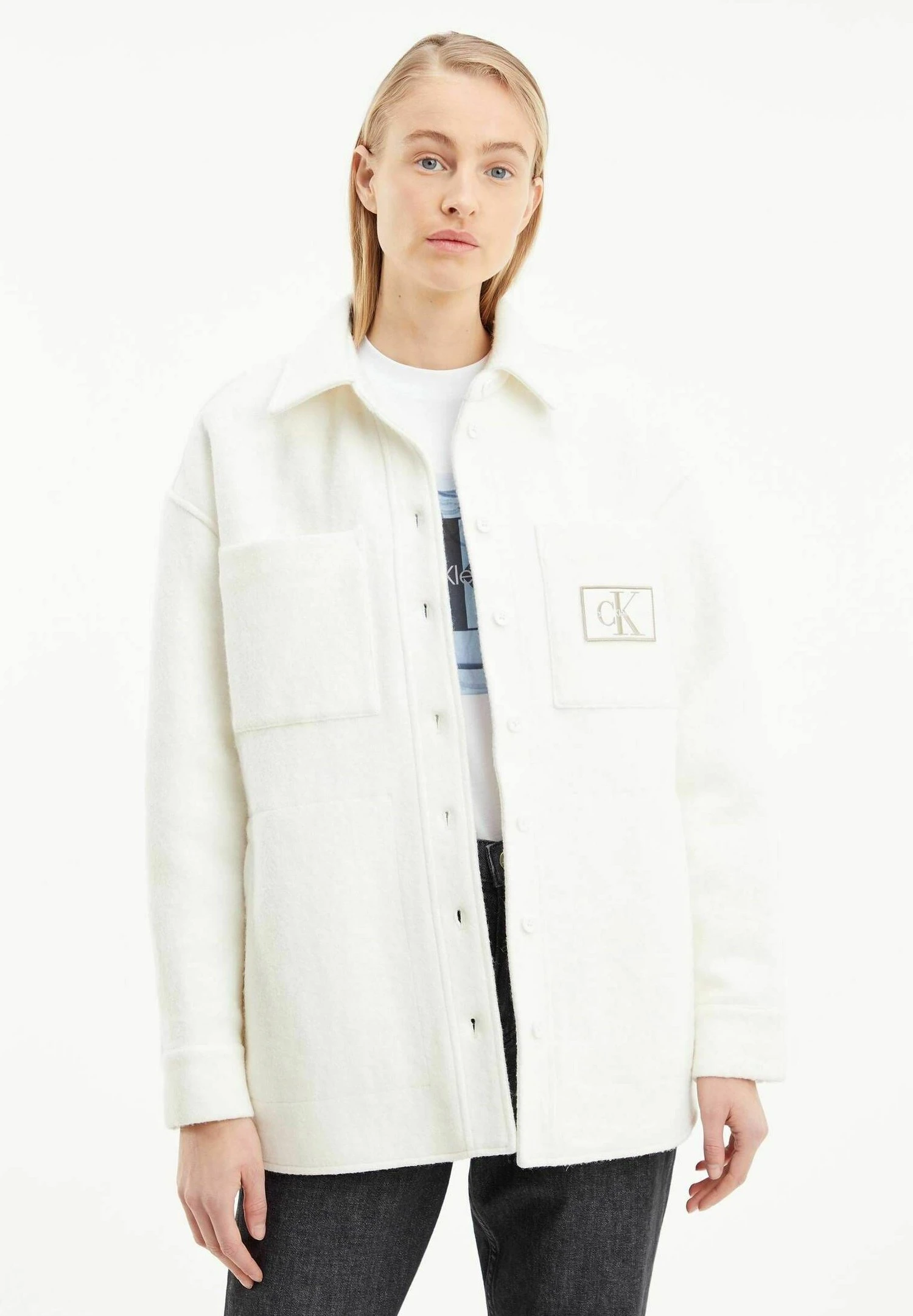 Calvin Klein Jeans Boucle Textured Shacket - Jas - Offwhite