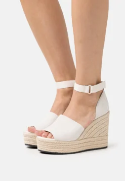 Calvin Klein Jeans Wedge Wide- Sandalen Met Hoge Hak - Ancient White