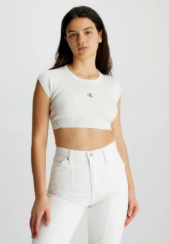 Calvin Klein Jeans Cropped Open Back - Trui - Ancient White