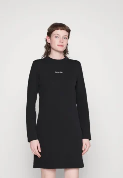 Calvin Klein Micro Logo C Neck Dress - Jurk - Black