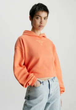 Calvin Klein Jeans Gathered Hem Cropped- Hoodie - Summer Squash Crushed Orange