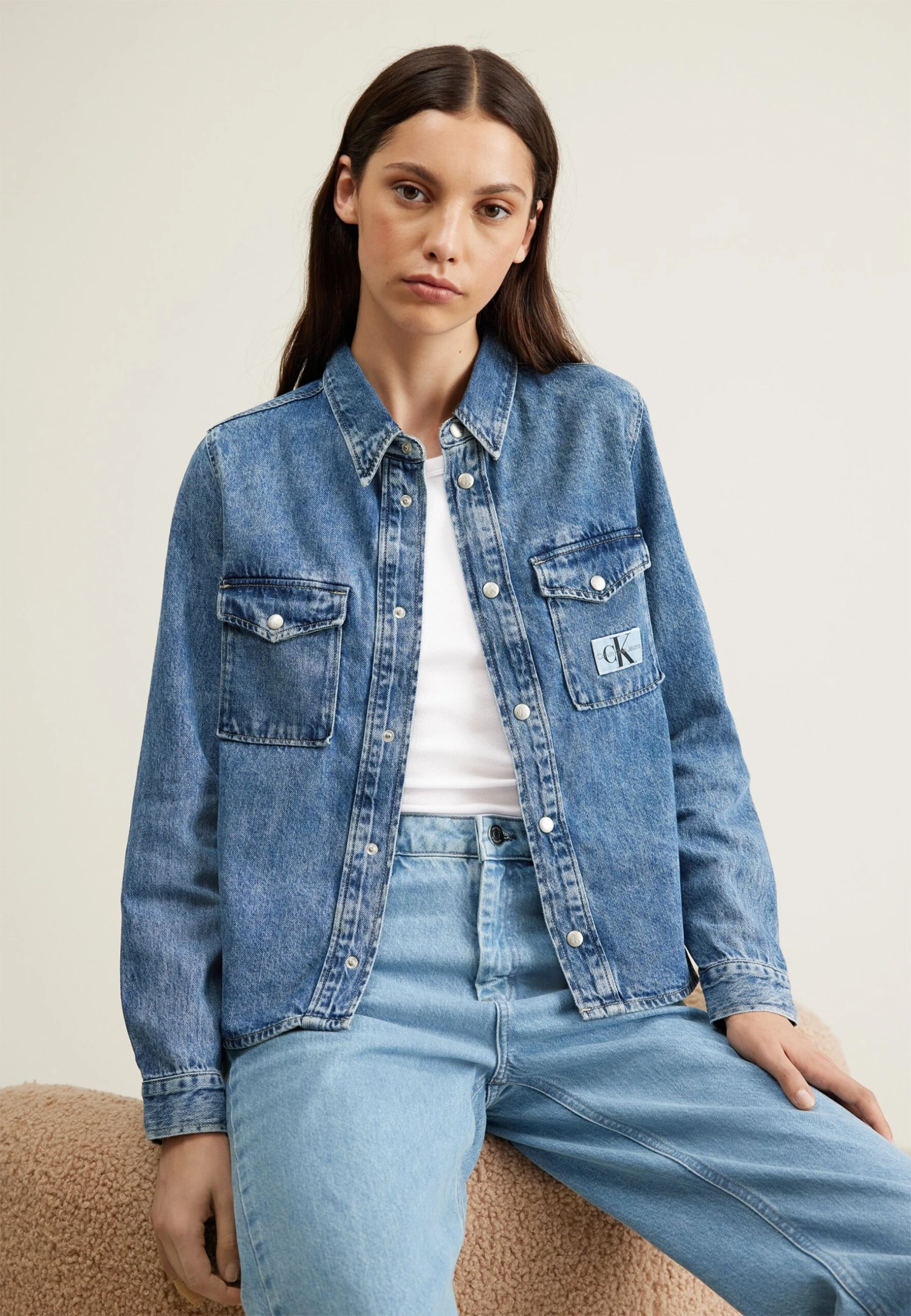 Calvin Klein Jeans Slim Shirt - Overhemdblouse - Denim Medium