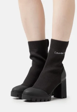 Calvin Klein Jeans Platform Knit Sock- Enkellaarsjes Met Plateauzool - Triple Black