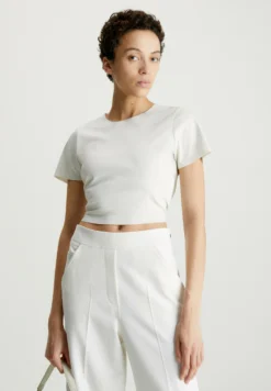 Calvin Klein Slim Scuba Open Back - T-Shirt Print - Chalk