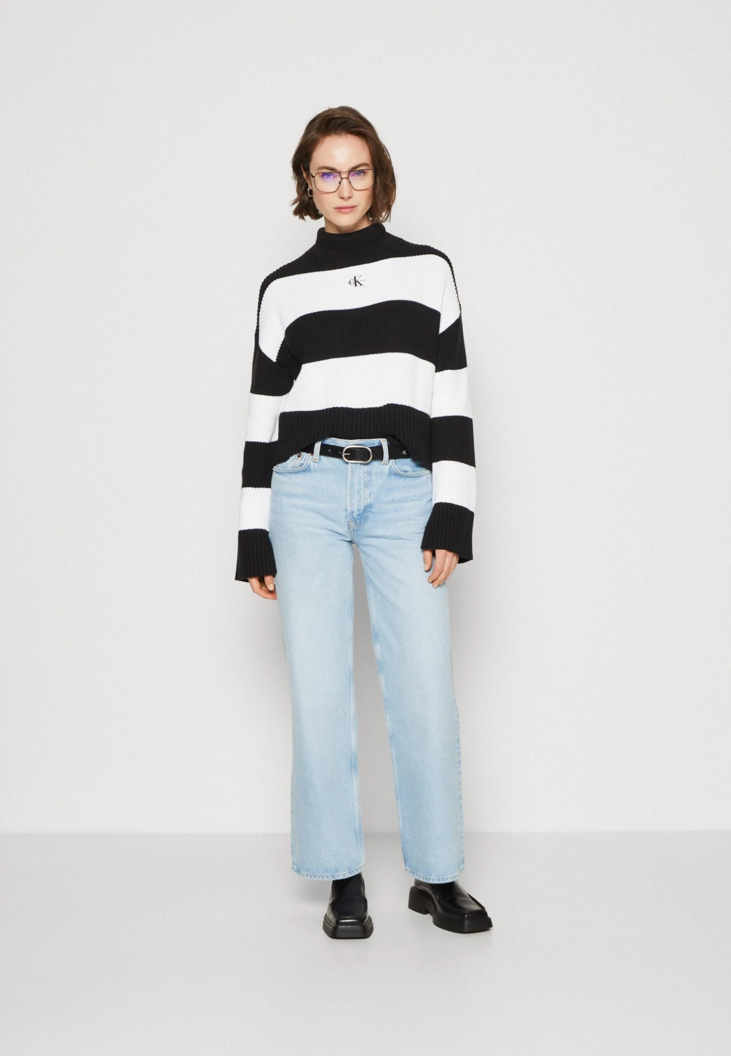 Calvin Klein Jeans Label Chunky Sweater - Trui - Black/Bright White - Afbeelding 2