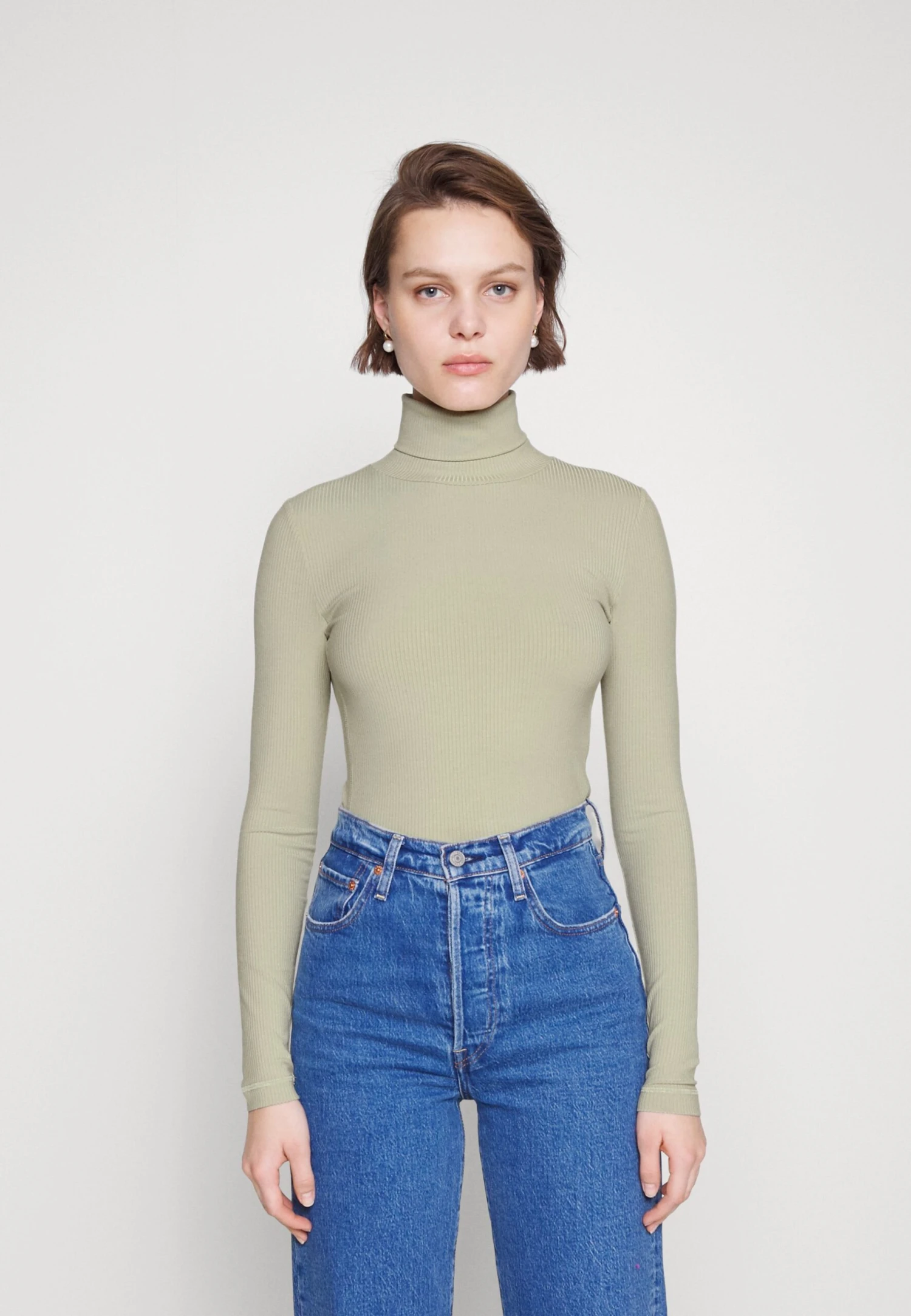 Calvin Klein Rib Roll Neck Long Sleeve - Longsleeve - Moss Gray