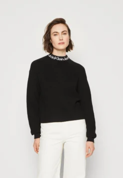 Calvin Klein Jeans Logo Intarsia Loose Sweater - Trui - Black