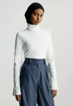 Calvin Klein Jeans Split Sleeve Roll Neck - Trui - Bright White