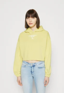 Calvin Klein Jeans Gathered Hem Cropped- Hoodie - Yellow Sand/Bright White
