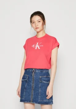 Calvin Klein Jeans Archival Monologo Relaxed Tee - T-Shirt Print - Pink Flash