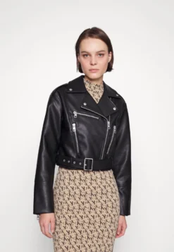 Calvin Klein Jeans Crop Biker Jacket - Imitatieleren Jas - Black