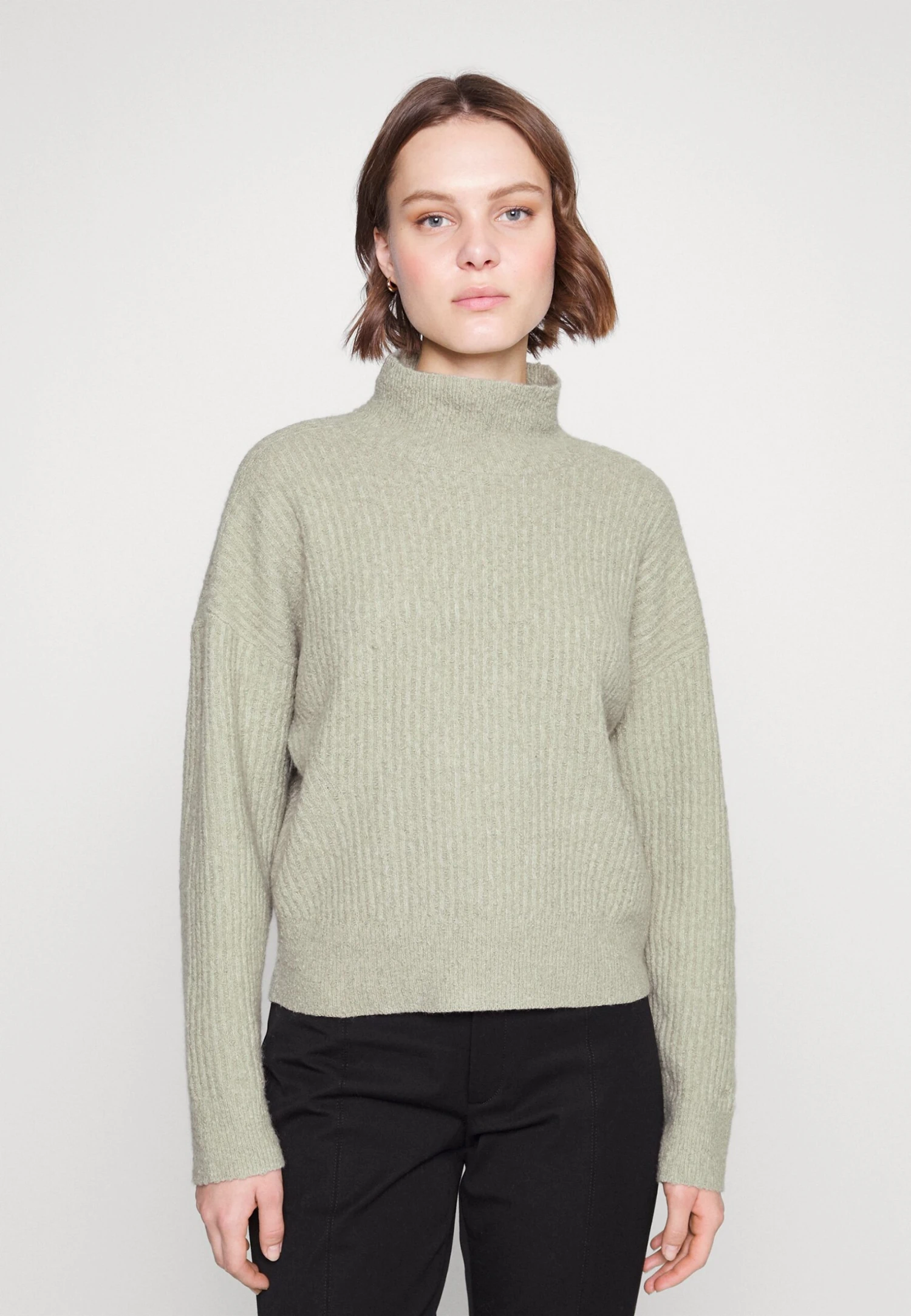 Calvin Klein Textured Slub High Neck Sweater - Trui - Moss Gray
