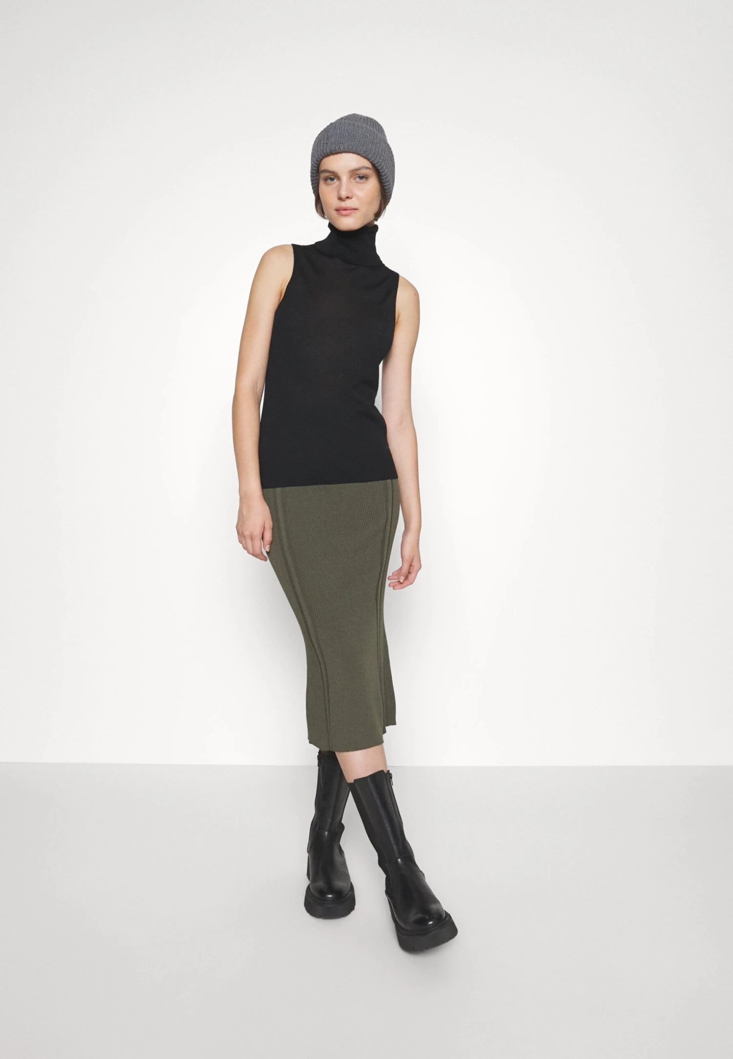 Calvin Klein Iconic Rib Flare Midi Skirt - Kokerrok - Willow Green - Afbeelding 2