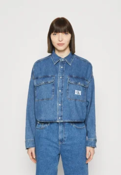Calvin Klein Jeans Oversized Crop Rounded Hem Shirt - Overhemdblouse - Denim Medium