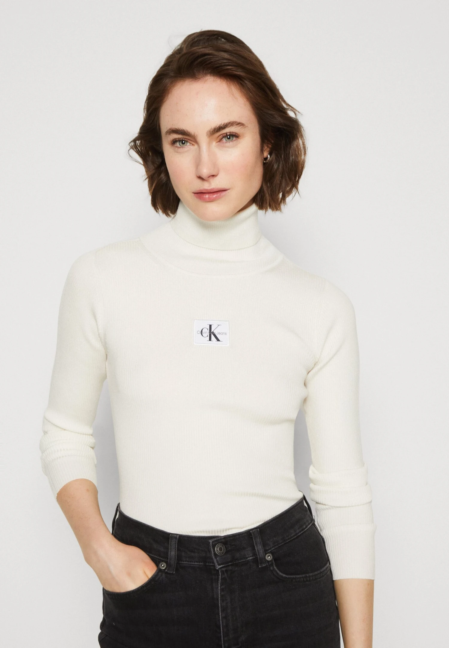Calvin Klein Jeans Badge Roll Neck Sweater - Trui - Ivory - Afbeelding 4